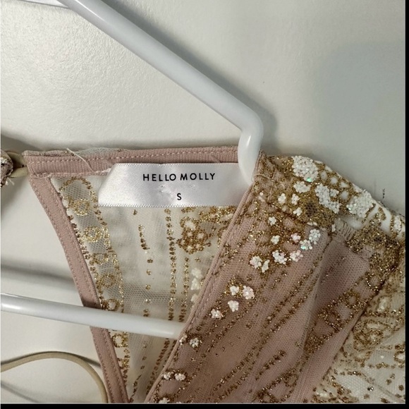 Hello Molly Roaming Free Dress Small Champagne Glitter Lace Up Back Party Mini - Picture 5 of 14